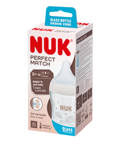 Tetero NUK Perfect Match de Vidrio con Chupo de Silicona Suave